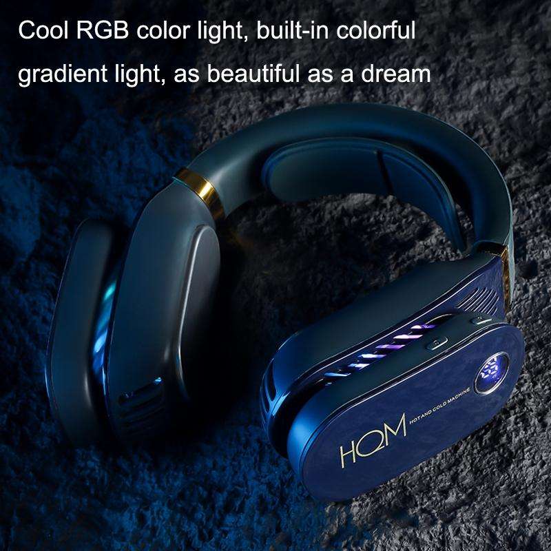 LB02 Hanging Neck Cooler and Warmer USB Portable Leafless Leaf Hanging Neck Fan(Navy Blue)