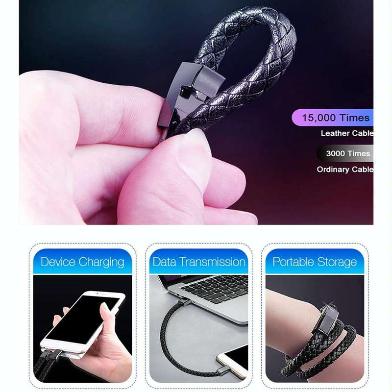 XJ-72 20cm USB to USB-C / Type-C Bracelet Charging Data Cable(Black)