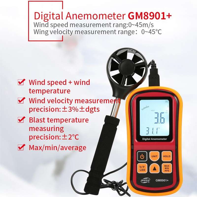 BENETECH GM8901+ High Accuracy Anemometer Wind Speed Gauge Temperature Measure Digital LCD Displa...