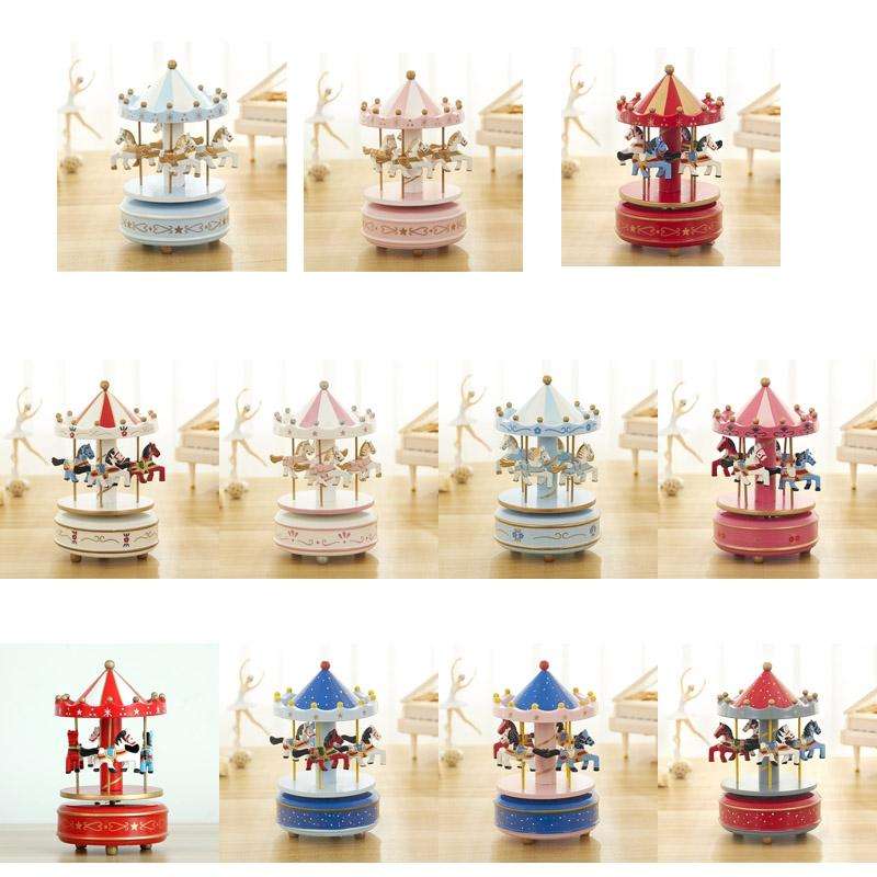 Sky City Carousel Clockwork Music Box Couples Birthday Gift(K0131 Star Blue)