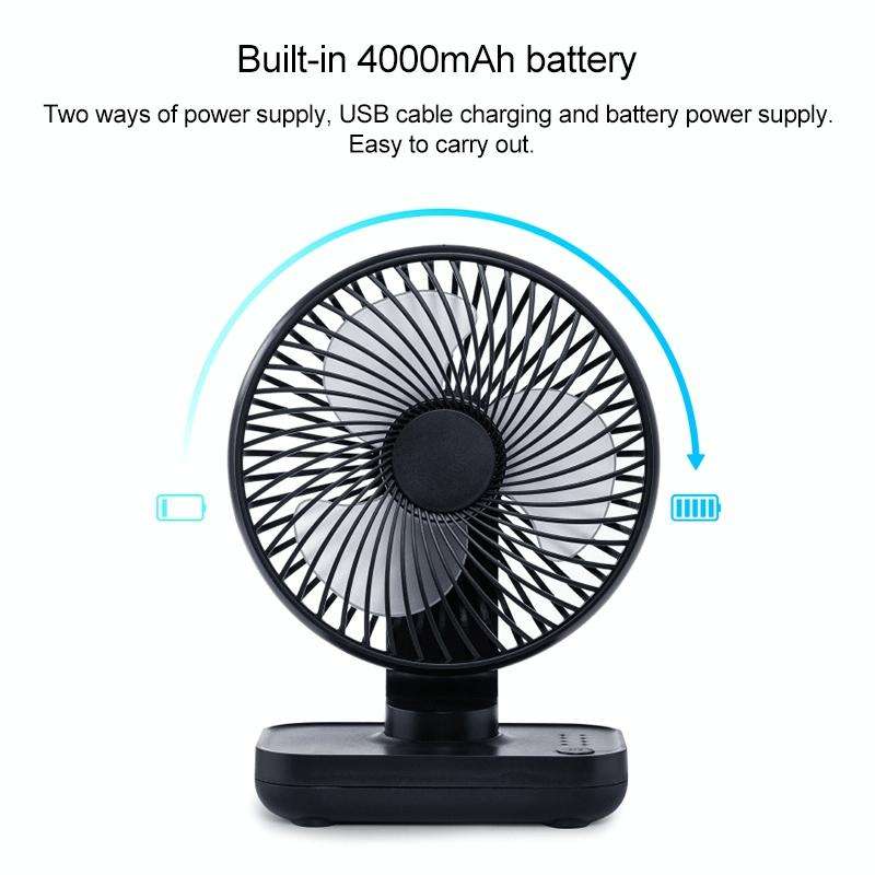 D606 4W USB Rechargeable Portable Four-speed Adjustable Desktop Fan(Black)