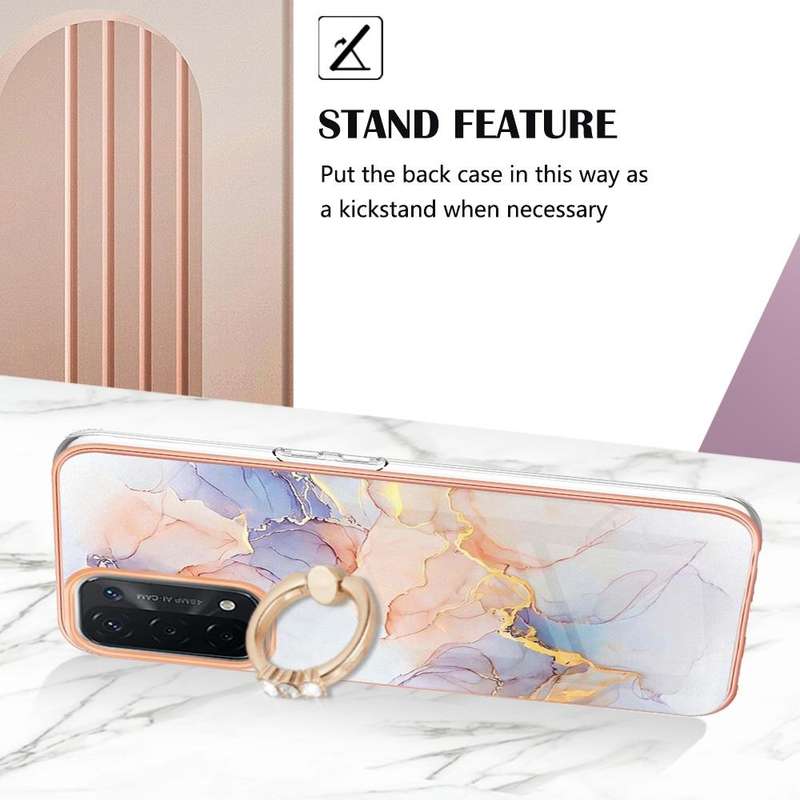 For OPPO A74 5G / A93 5G Electroplating IMD TPU Phone Case with Ring(White Marble)