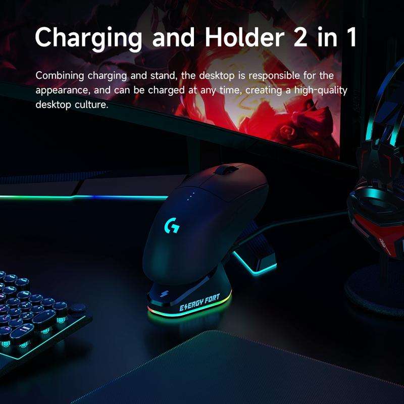 For Logitech G502 / GPW1 / 2 Wireless Mouse Charging Dock Stand Black Stream