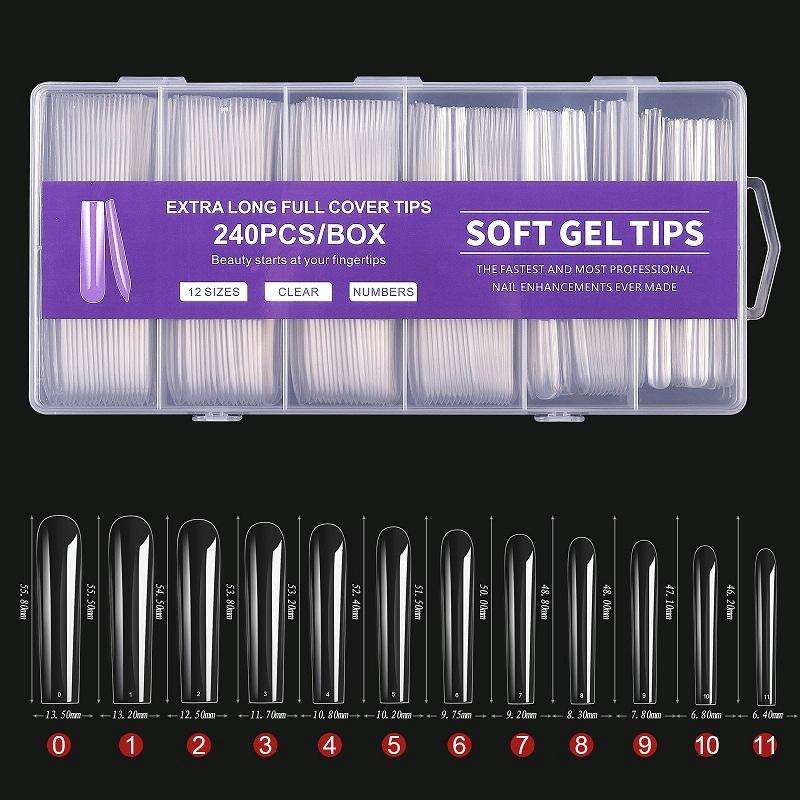 240 PCS/Box Thin Soft Transparent Nail Pieces, Shape: Super Long Full Stick Nails