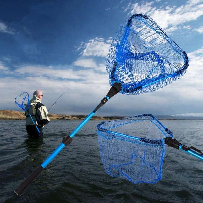 LEO 28109 Triangle 2 Section Extended Aluminum Alloy Fish Net(Blue)
