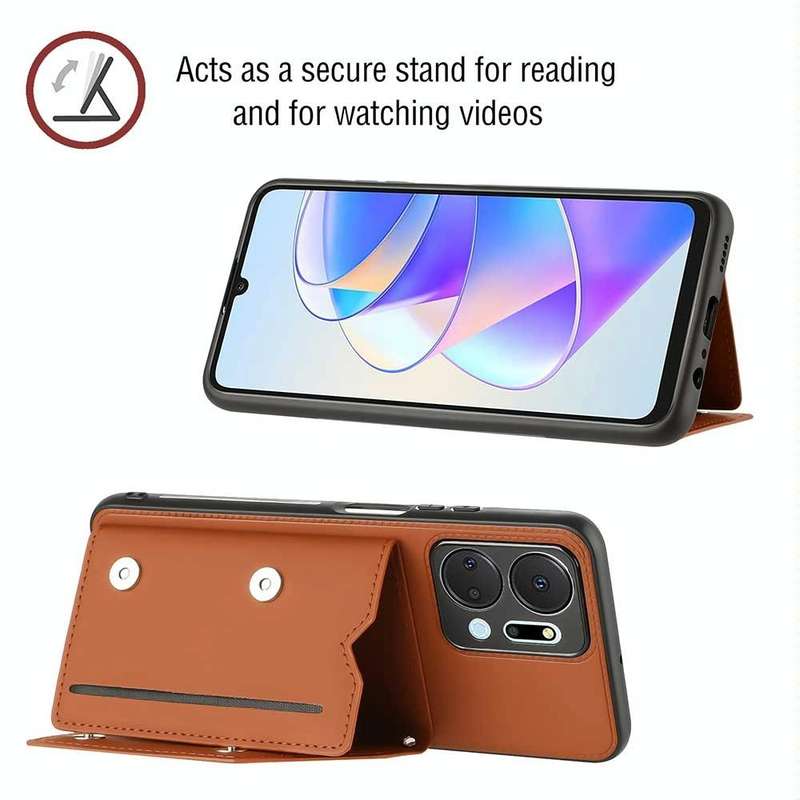 For Honor X7a Skin Feel PU + TPU + PC Card Slots Phone Case(Brown)