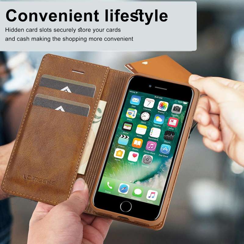 For iPhone SE 2022 / SE 2020 / 8 / 7 LC.IMEEKE RFID Anti-theft Leather Phone Case(Brown)