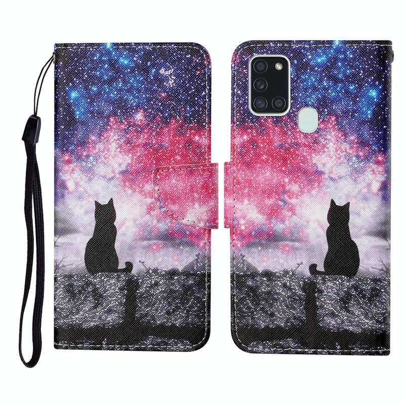 For Samsung Galaxy A21s Colored Drawing Pattern Horizontal Flip Leather Case with Holder & Card S...