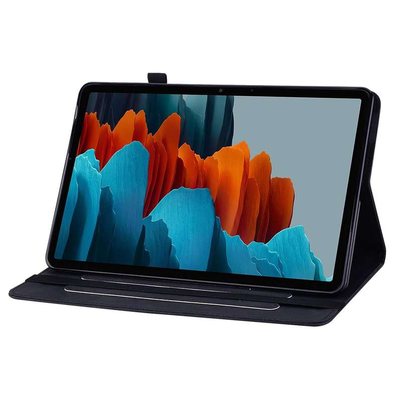 For Samsung Galaxy Tab S7+ / S8+ Skin Feel Solid Color Zipper Leather Tablet Case(Black)