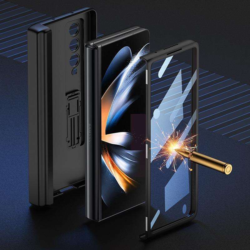 For Samsung Galaxy Z Fold4 GKK Integrated Magnetic Flip Plain Leather Phone Case with Pen Box(Black)