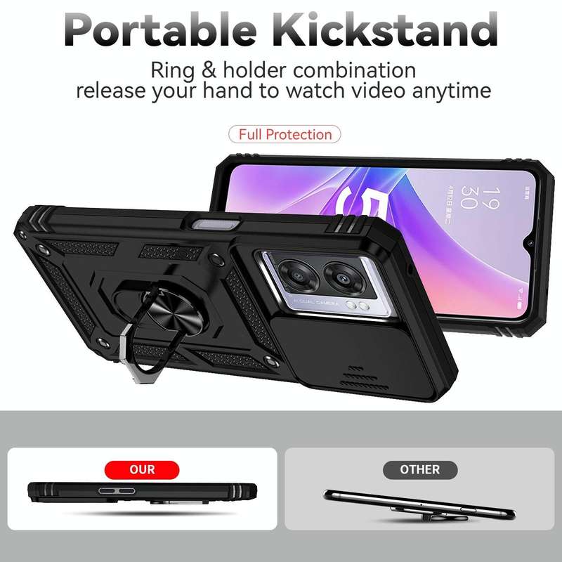 For OPPO A57 Sliding Camshield Holder Phone Case(Black)