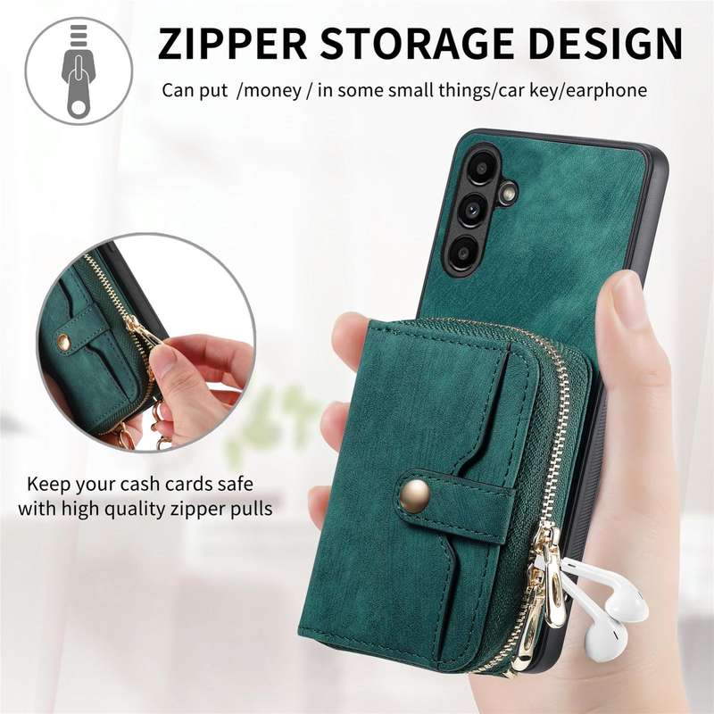 For Samsung Galaxy A34 Crossbody Multi-function Zipper Wallet Phone Case(Green)