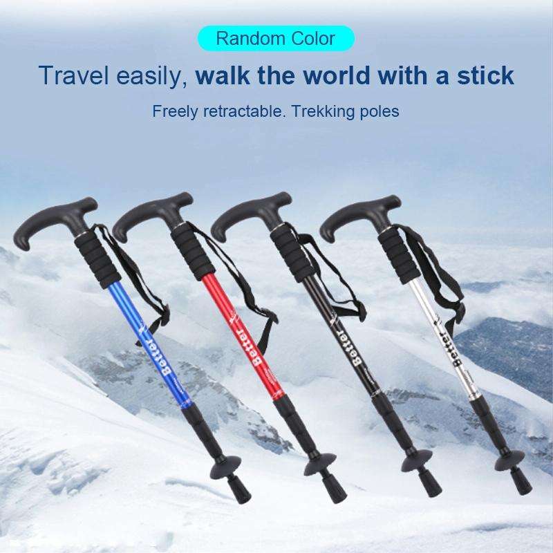 Folding Adjustable Crutch / Walking Stick with Compass, Height: 0.5-1.1m (Random Color Delivery)