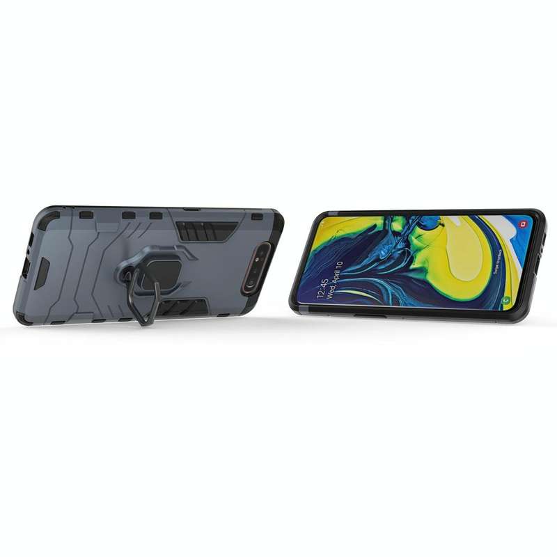 PC + TPU Shockproof Protective Case for Galaxy A80 / A90, with Magnetic Ring Holder (Navy Blue)