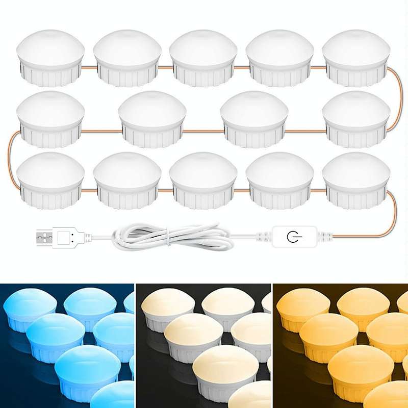 14 LEDs Cosmetic Room Bathroom Mirror Front Light USB Three-Color Dimming Light