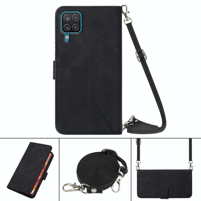 For Samsung Galaxy A12 / M12 Crossbody 3D Embossed Flip Leather Phone Case(Black)