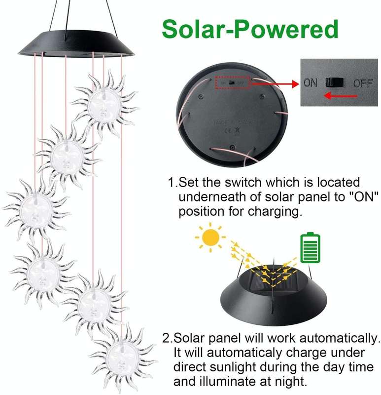 Outdoor Colorful LED Solar Wind Chime Light Garden Park Decorative Waterproof Light(Black Shell S...