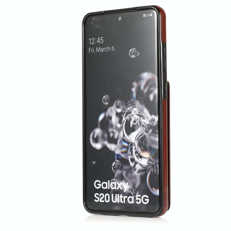 For Samsung Galaxy S20 Ultra Solid Color PC + TPU Protective Case with Holder & Card Slots(Brown)