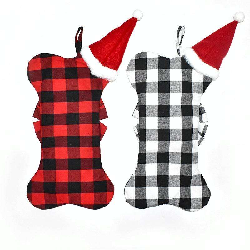 Home Christmas Decoration Pendant Children Candy Gift Bag(Black White Grid)