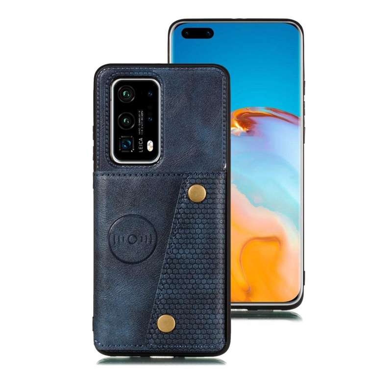 For Huawei P40 Pro PU + TPU Shockproof Magnetic Protective Case with Card Slots(Blue)