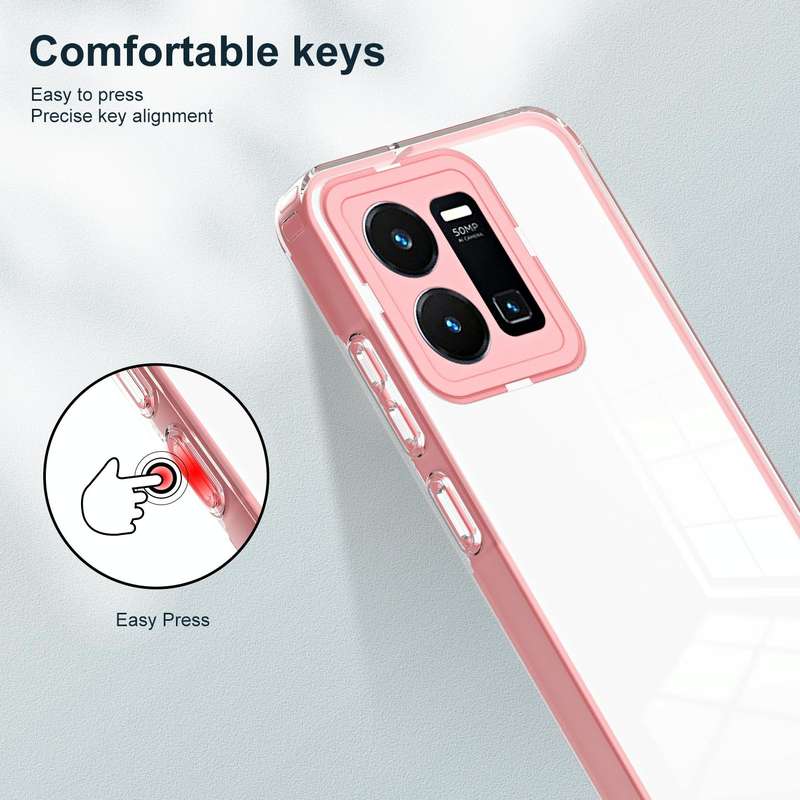 For vivo Y35 4G 2022 Global / Y22 4G 3 in 1 Clear TPU Color PC Frame Phone Case(Pink)