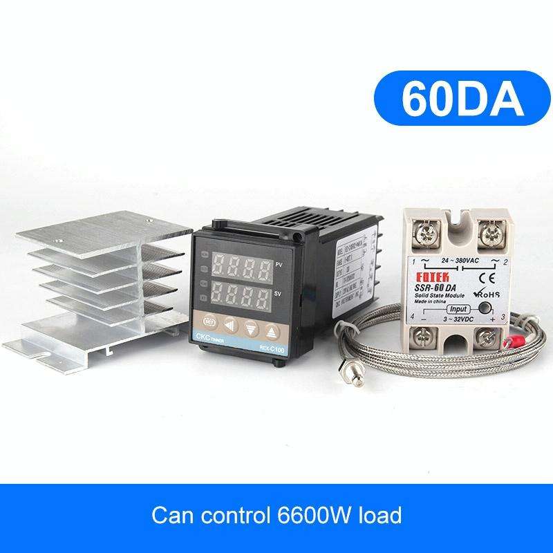 6600W REX-C100 Thermostat + Heat Sink + Thermocouple + SSR-60 DA Solid State Module Intelligent T...