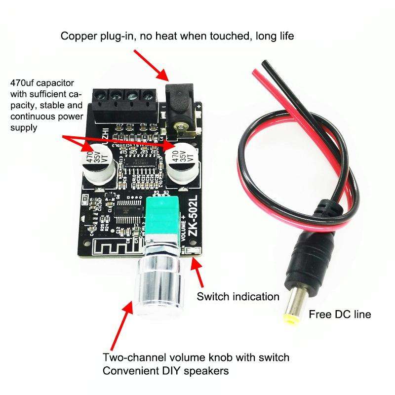 ZK-502L Bluetooth 5.0 12/24V Wireless Stereo Audio Digital Power Amplifier Board 50Wx2 Bluetooth ...
