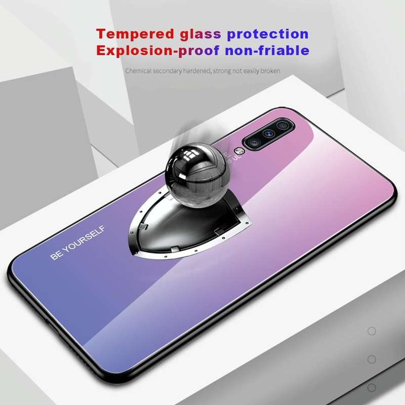 For Galaxy A70 Gradient Color Glass Case(Red Blue)
