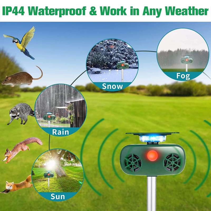 SK628 Solar Powered Animal Repeller 360 Degree Strobe Light Bird Repeller Ultrasonic Rat Repeller...