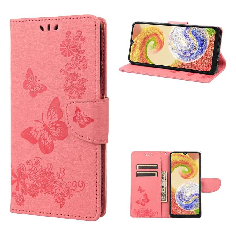For Samsung Galaxy A04 Butterfly Embossed Horizontal Flip Leather Phone Case(Pink)