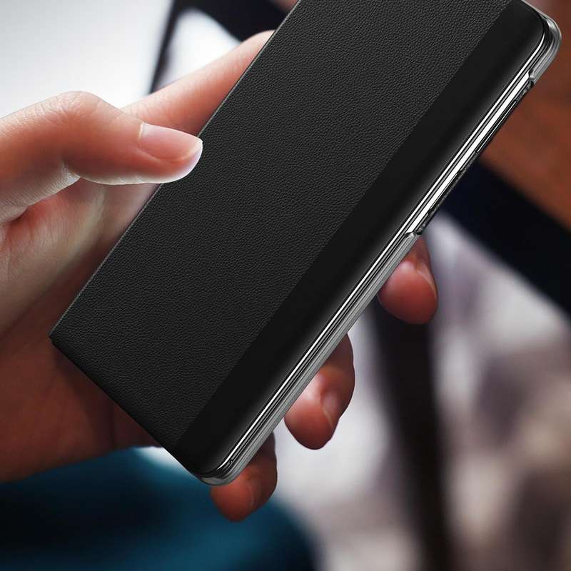 For Huawei Mate X3 Litchi Pattern Foldable Side Window View Protective Phone Case(Black)