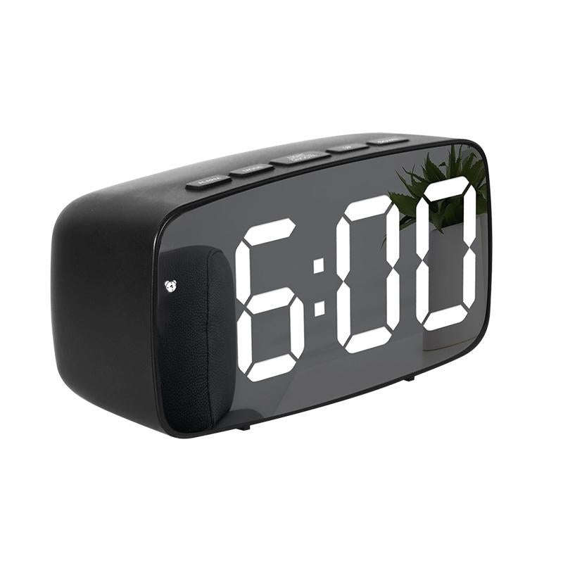 Mirror Bedside Alarm Clock Battery Plug-In Dual-Purpose LED Clock, Colour: Arc-shaped Black Shell...