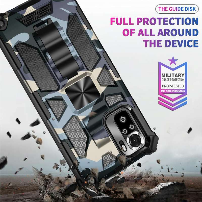For Xiaomi Redmi Note 10 Pro Camouflage Armor Shockproof TPU + PC Magnetic Protective Case with H...