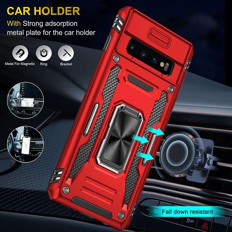 For Samsung Galaxy S10 Armor PC + TPU Camera Shield Phone Case(Red)