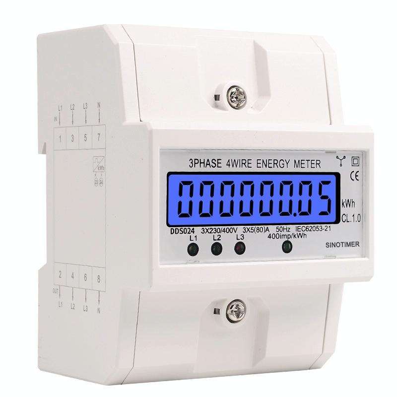 SINOTIMER Three-Phase Backlight Display Rail Type Electricity Meter 5-100A 400V(DDS024 White Shell)