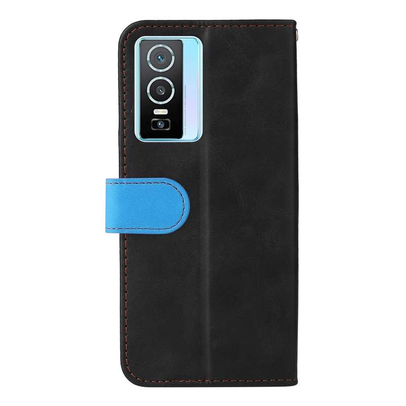 For vivo Y76 5G/Y76S Stitching-Color Horizontal Flip Leather Case(Blue)