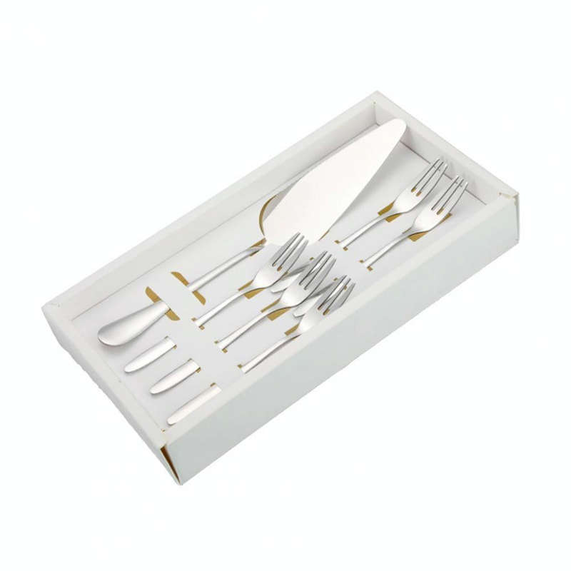 6pcs/set Stainless Steel Cake Knife And Fork Set, Color: Silver With 3-tine Forks