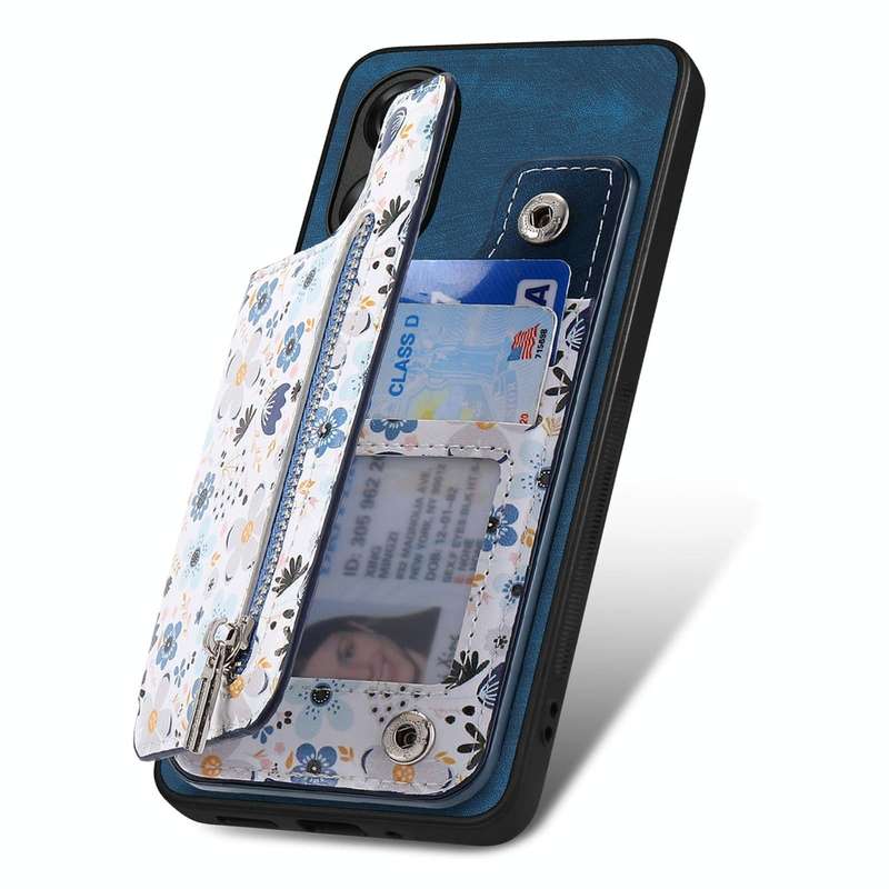 For OPPO Reno7 Z 5G Retro Painted Zipper Wallet Back Phone Case(Blue)