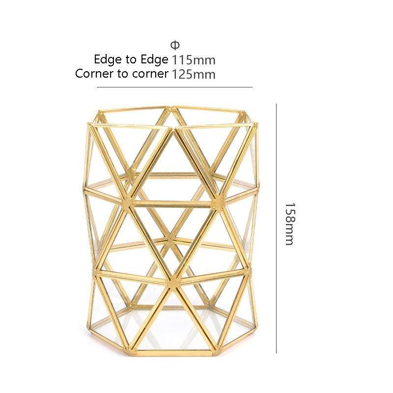Glass Storage Tray Golden Retro Polygon Mirror Tray Brass Desktop Cosmetics Storage Tray Beauty B...
