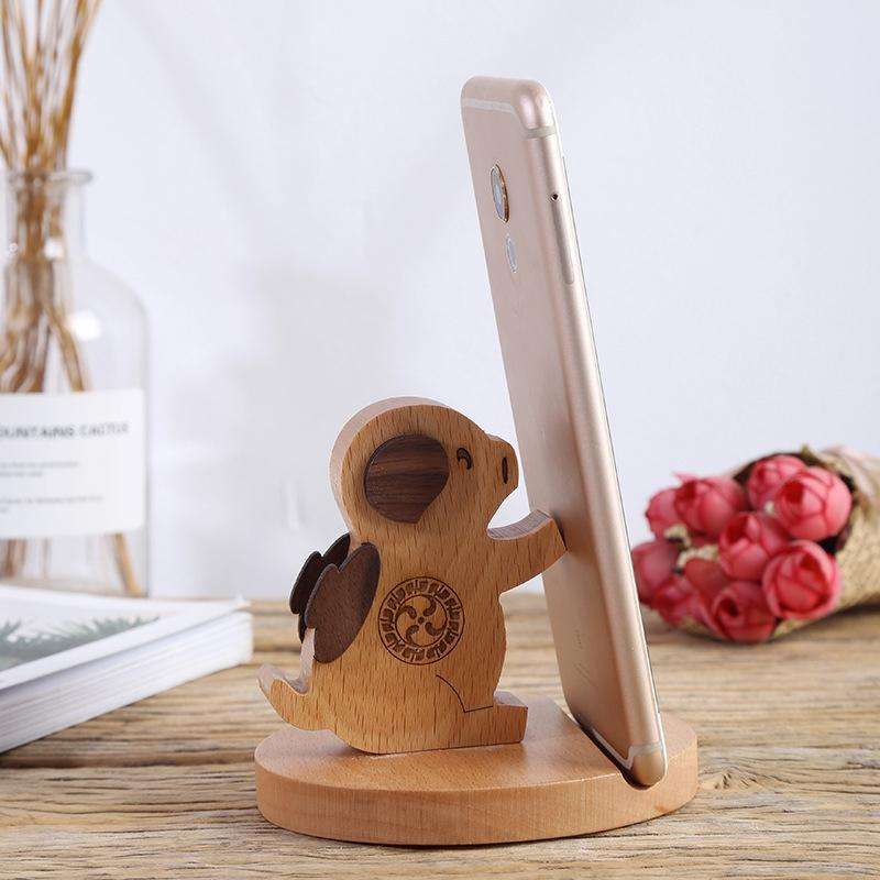 Wooden Mobile Phone Bracket Beech Lazy Mobile Phone Holder,Style: Piggy