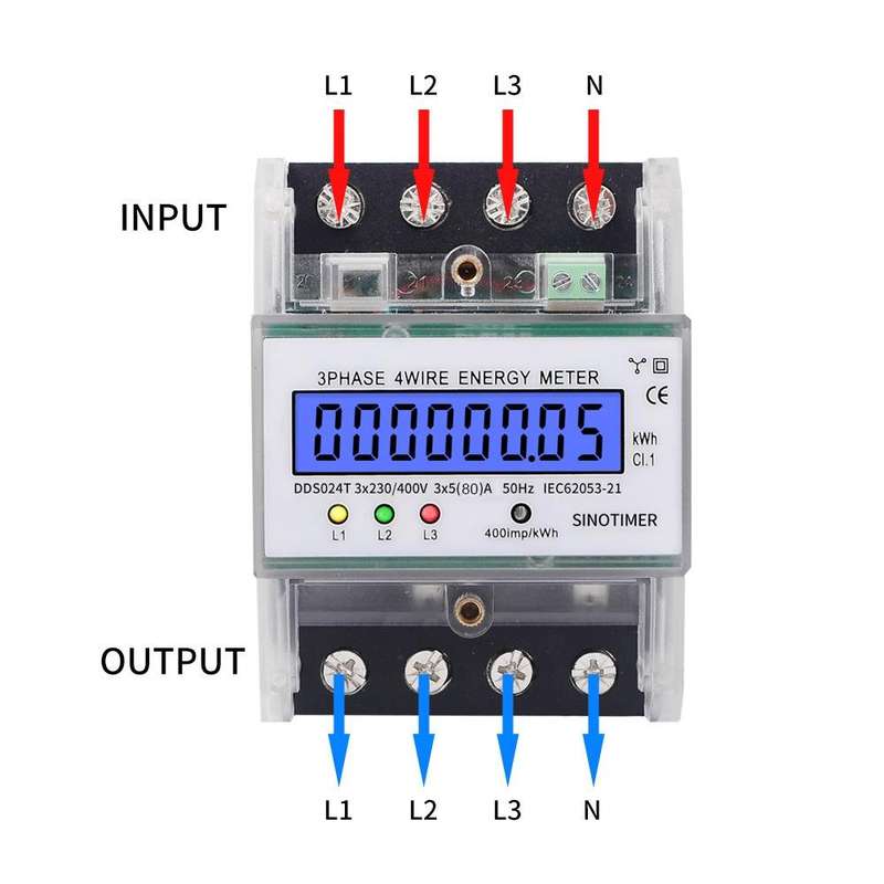 SINOTIMER Three-Phase Backlight Display Electricity Meter 5-100A 400V(DDS024T Transparent Shell)