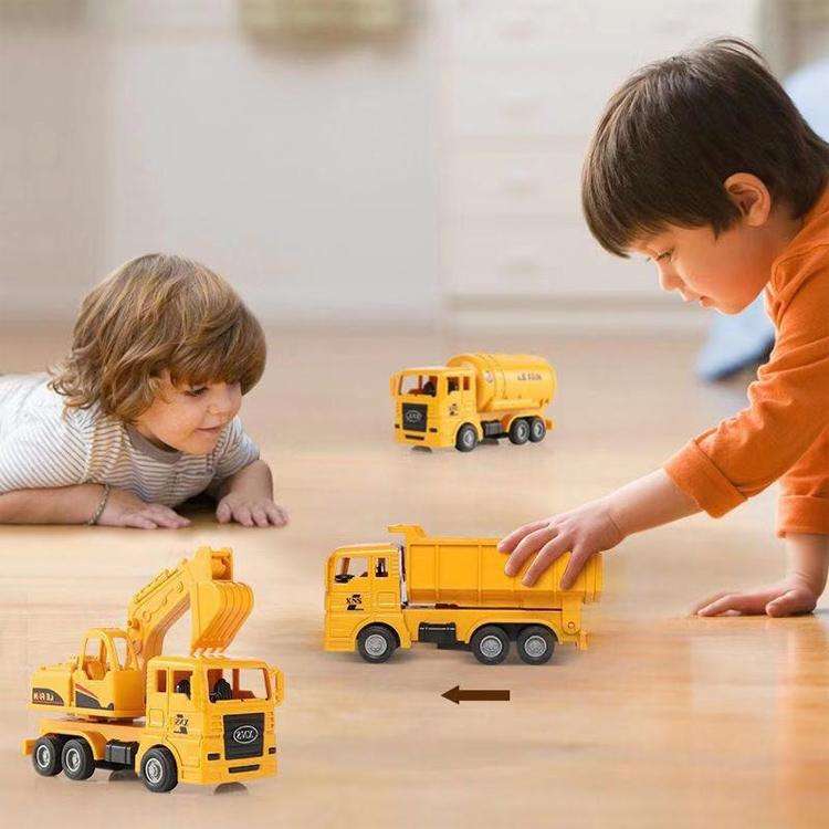 4 in 1 Concrete Mixer Truck + Fuel Tank Truck + Dump Truck + Excavator Inertial Pull Back Car Chi...