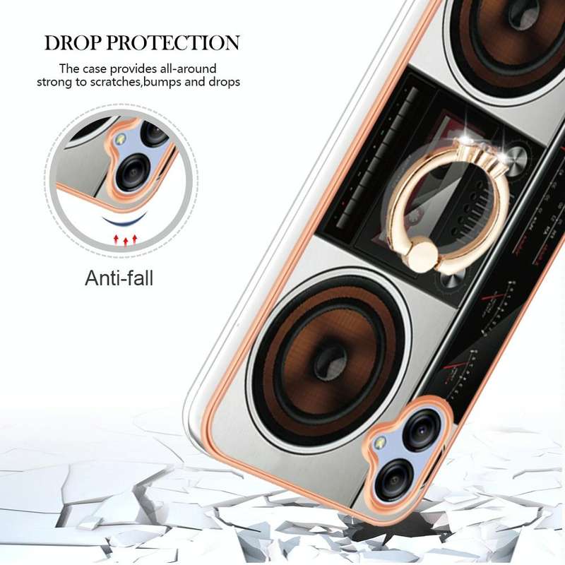 For Samsung Galaxy A04e Electroplating Dual-side IMD Phone Case with Ring Holder(Retro Radio)