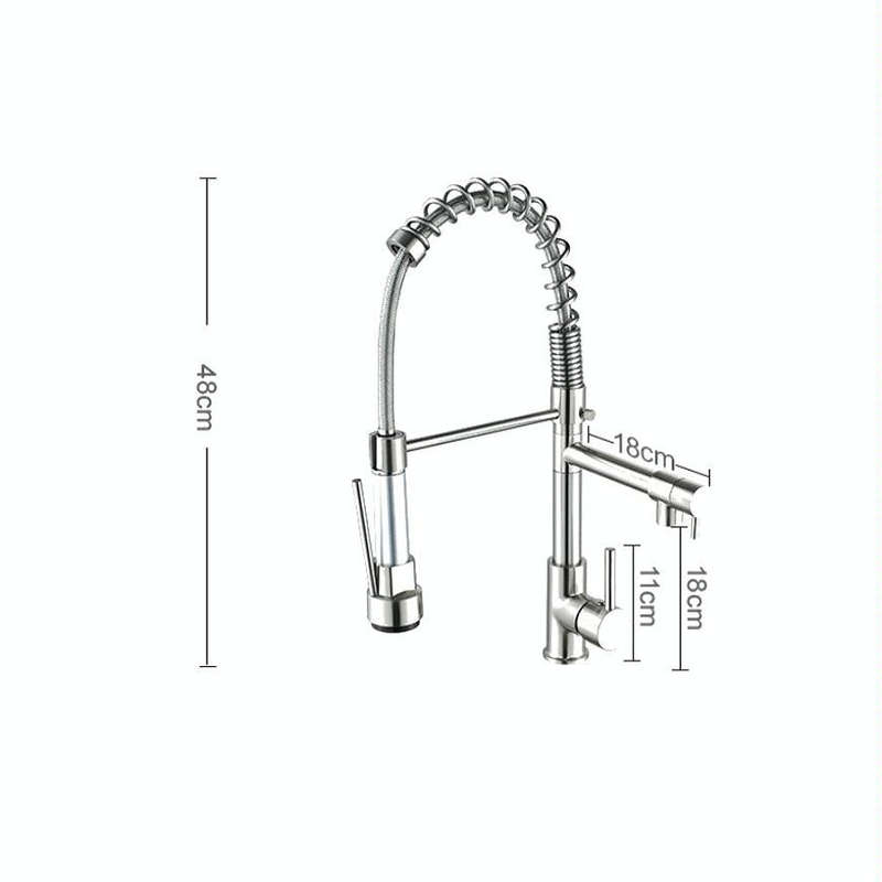 Copper And Nickel Brushed Double Outlet Spring Faucet Rotatable Kitchen Hot And Cold Water Faucet...