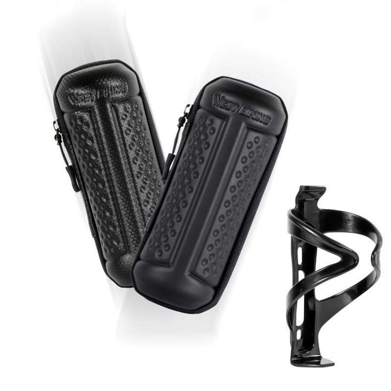 WEST BIKING 1.2L Bicycle EVA Hard Shell Water Bottle Bag With Bottle Cage(Rack+B Frosted Black)