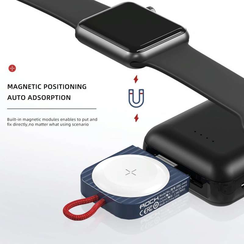 ROCK W26 Portable Magnetic Wireless Charger for Apple Watch Type-C Interface(Blue)