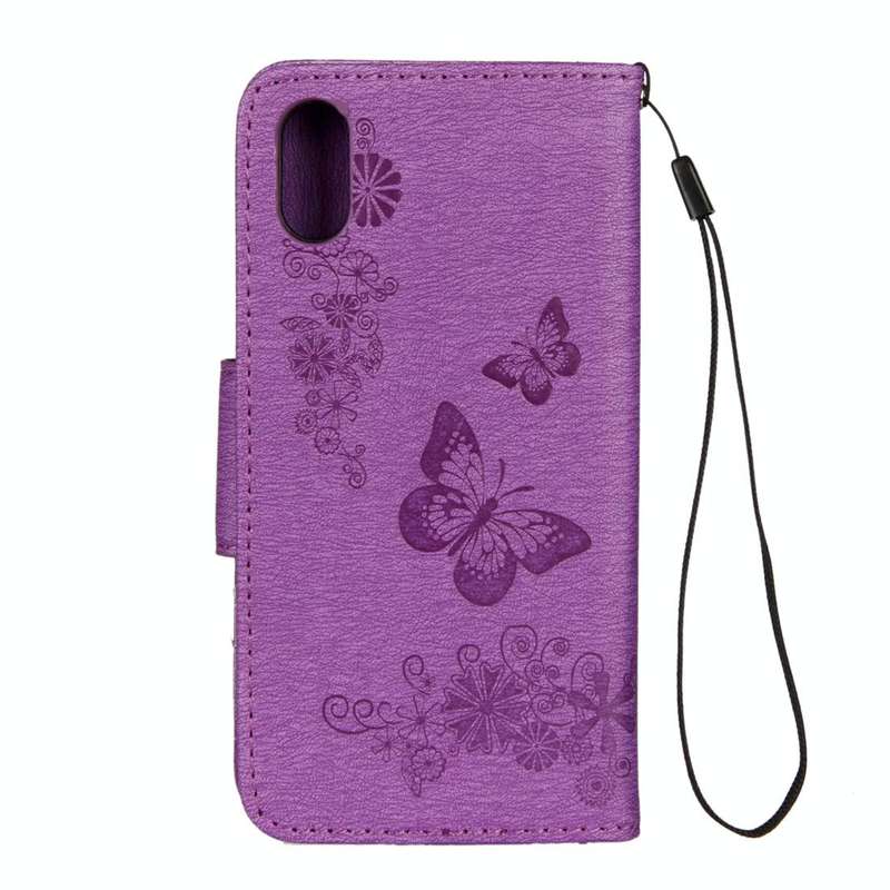 For iPhone X / XS Pressed Flowers Butterfly Pattern Horizontal Flip Leather Case with Holder & Ca...