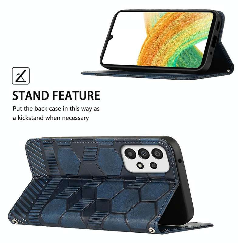 For Samsung Galaxy A33 5G Football Texture Magnetic Leather Flip Phone Case(Dark Blue)