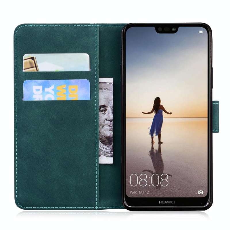 For Huawei P20 lite Skin Feel Pure Color Flip Leather Phone Case(Green)