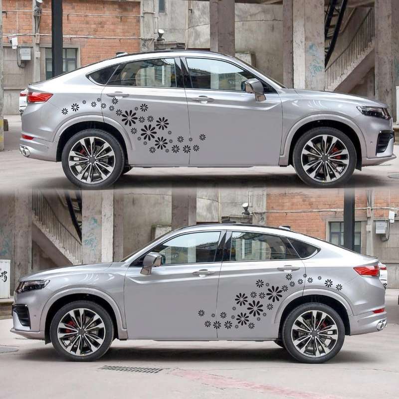 2 PCS/Set D-483 Flower Pattern Car Modified Decorative Sticker(Black)